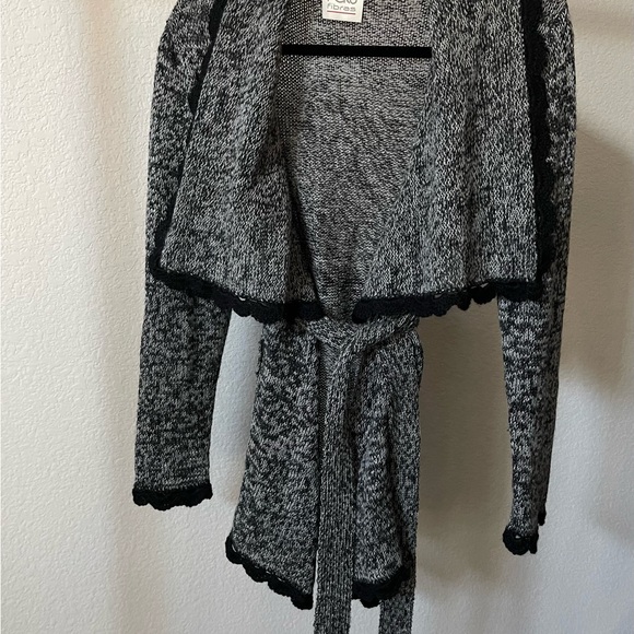 Baby Alpaca Belted Peru Cardigan Sweater Black White Size S - Picture 9 of 10